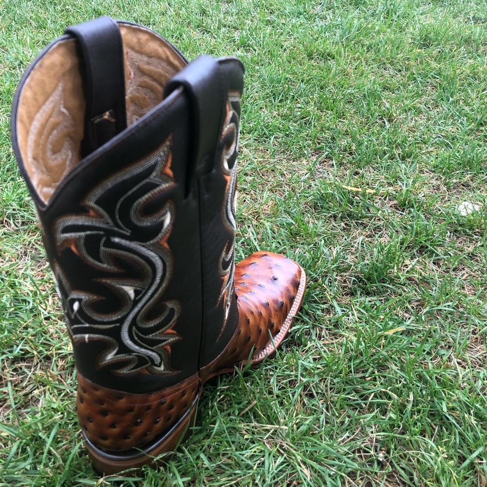 Men’s Western Rodeo Cowboy Ostrich Print Leather Boots Bota Avestruz 380 cognac - Picture 5 of 5